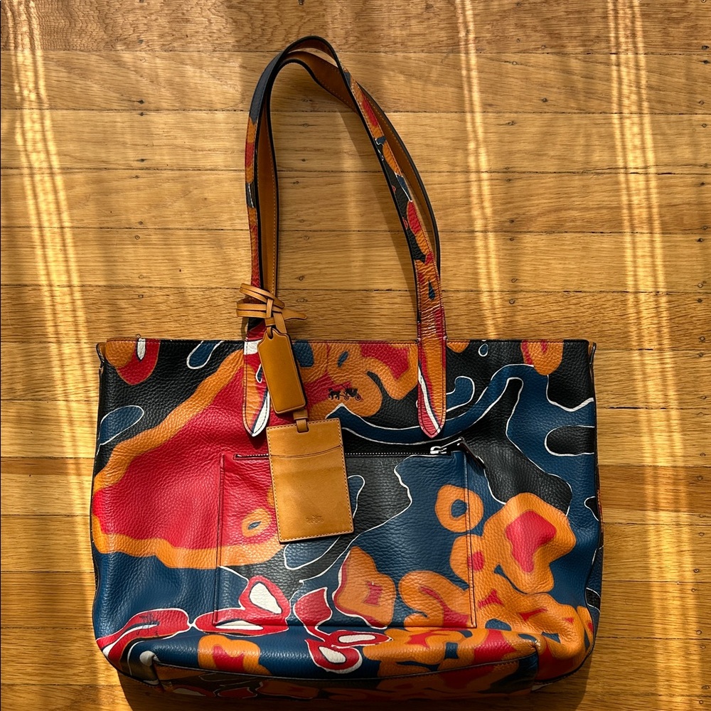 Coach Multicolor Abstract Print Mustard Yellow Leather 1941 Tote Bag